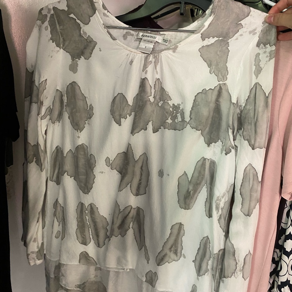 Grey and white shirt, lace back, super cute on!